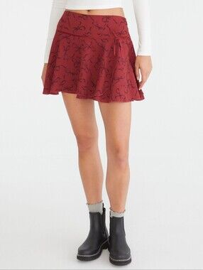 Aeropostale Bow Print Drop Waist Mini Skirt With Built In Shorts